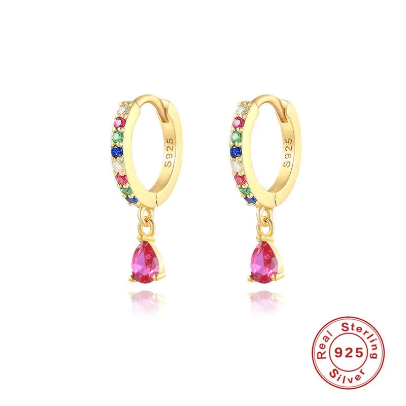 S925 sterling silver water drop earrings with geometric design and gemstone options