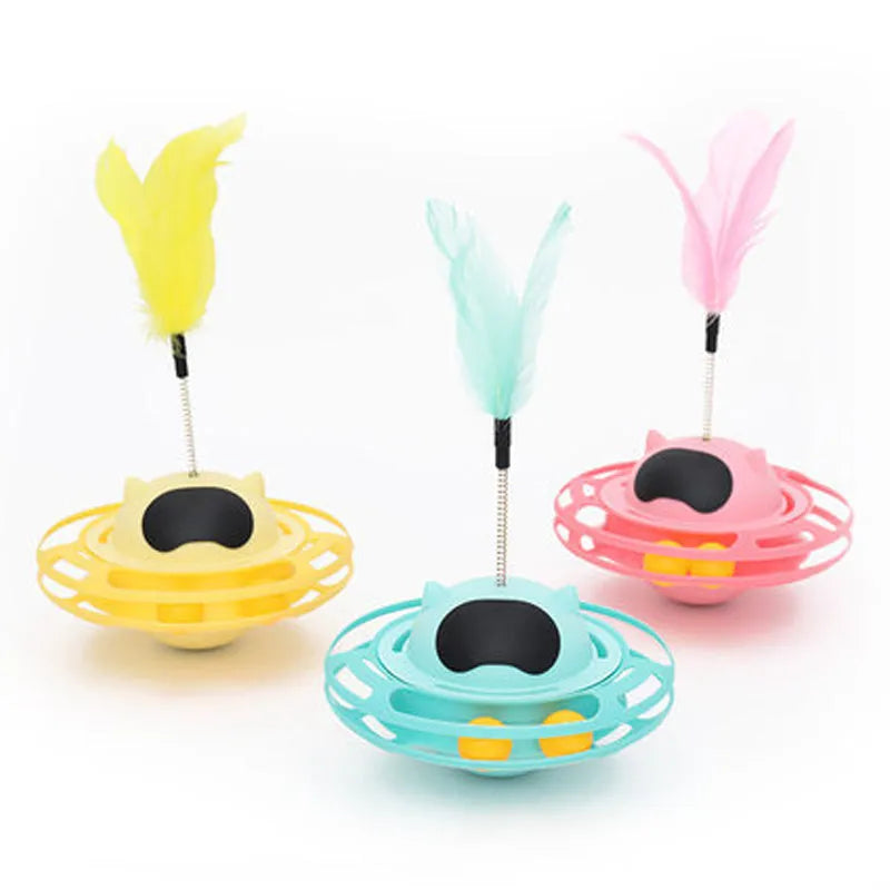 Pink cat stick toy with self-hi tumbler turntable measuring 17cm for indoor play