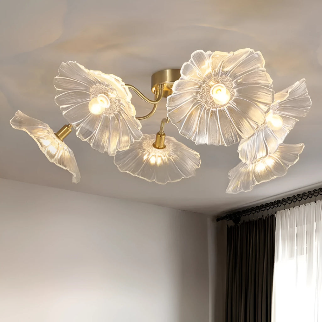 Simple creative flower ceiling lamp with multiple flower heads in purple or white colour options