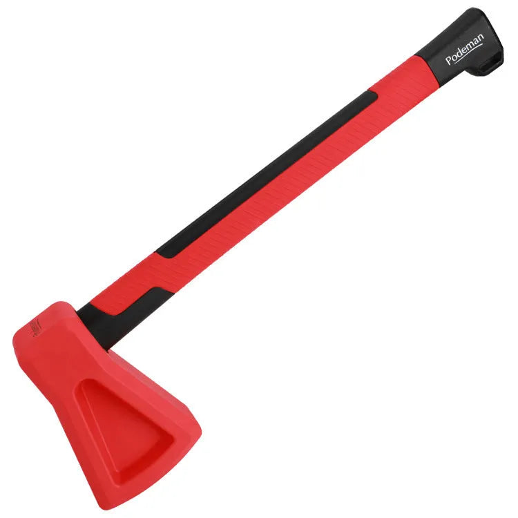 Red plastic home fitness axe muscle trainer on a neutral background