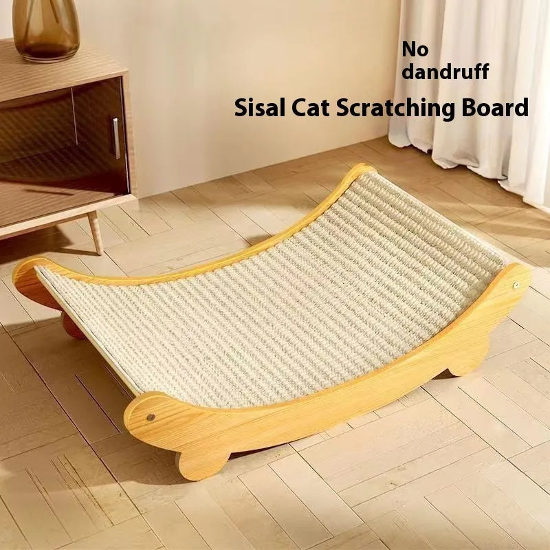 Large and small sisal fibre cat scratch boards with pastoral design on a neutral background.