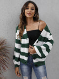Women's striped deer plush cardigan in blue, showing button front and regular sleeves.