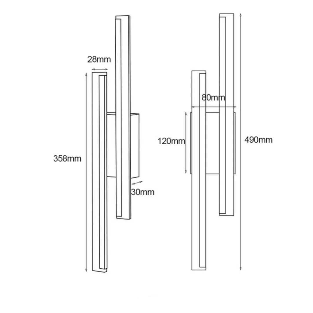 500mm gold finish double line wall lamp with tri-colour warm white lighting