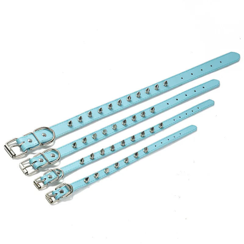 Metal-studded dog collar with thickened PU leather and alloy fastener in multiple colour options