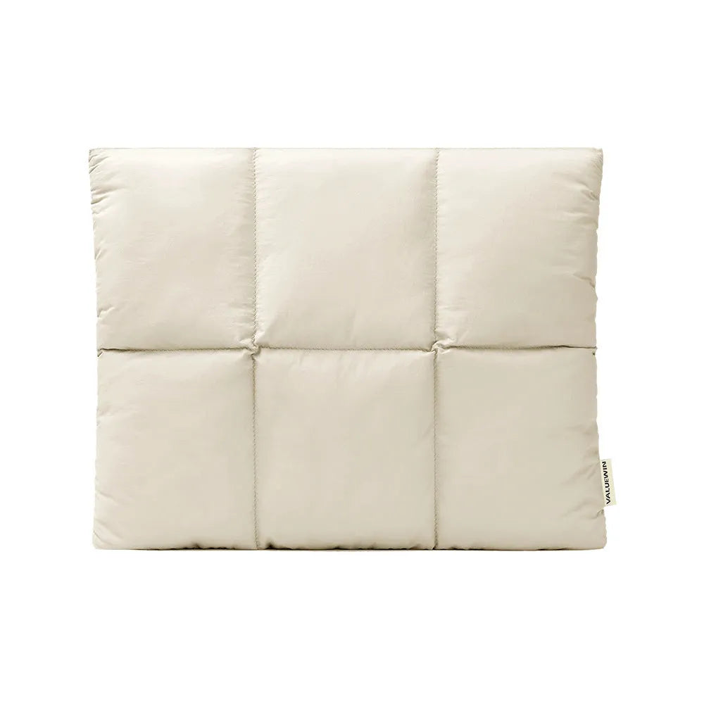 Black or khaki polyester laptop sleeve with fluffy lining for 13, 13.6, 15, or 15.6-inch laptops.