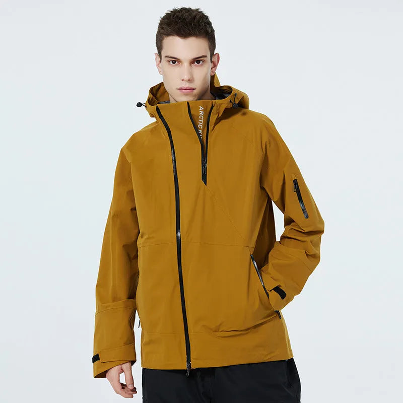 Men's and women's thin ski suit in black, designed for windproof and waterproof winter sports protection.