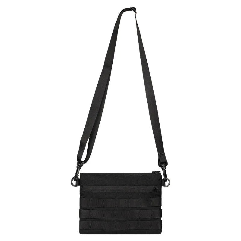 Black solid colour oxford cloth portable outdoor organiser bag with 18cm by 3.5cm dimensions.