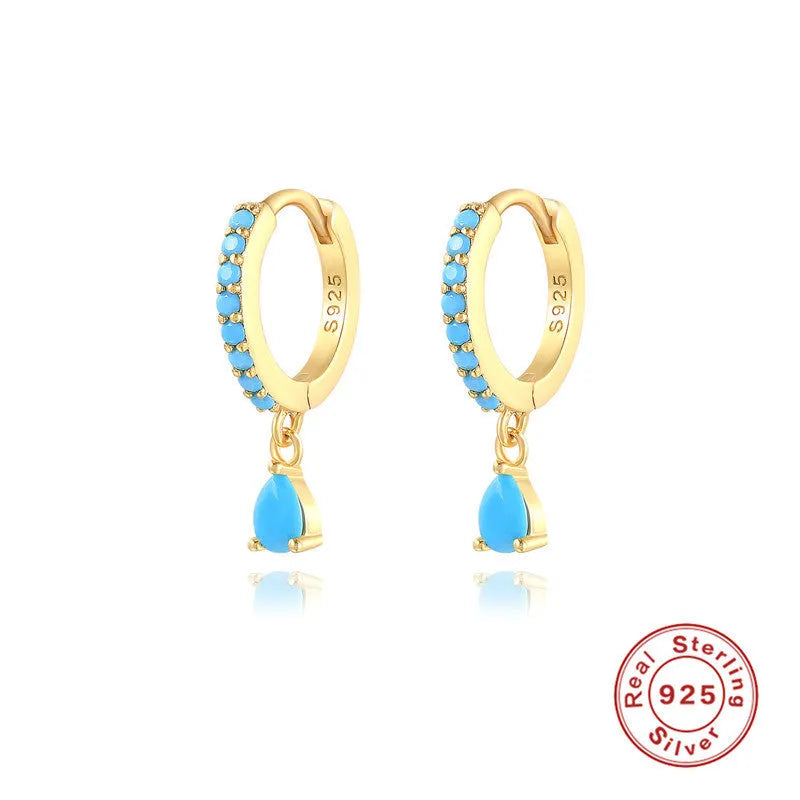 S925 sterling silver water drop earrings with geometric design and gemstone options