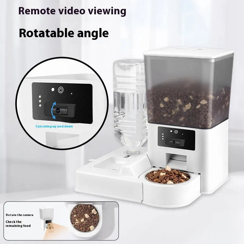 Double bowl pet intelligent feeder with 5L stainless steel bowl for dogs and cats