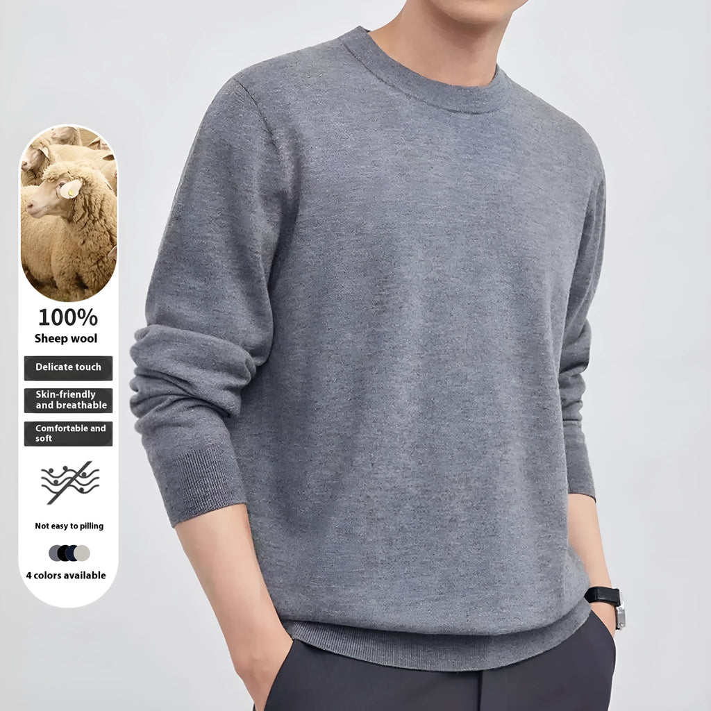 Men's regular fit wool pullover sweater in light grey colour for autumn winter wear