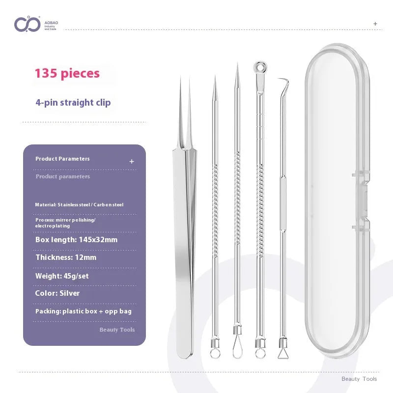 Four metal acne needles with ultra-fine pointed tips on a clean background.