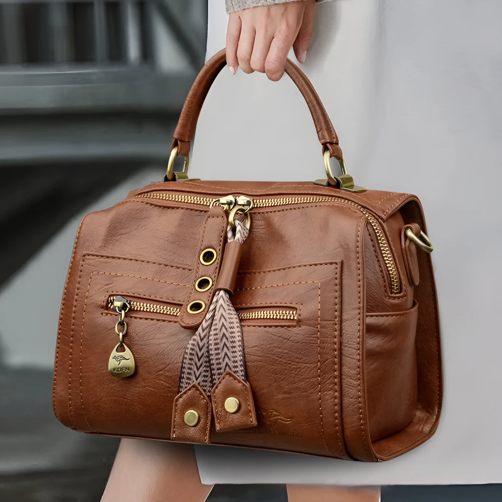 Soft PU crossbody bag for women in horizontal square shape with sandwich pocket