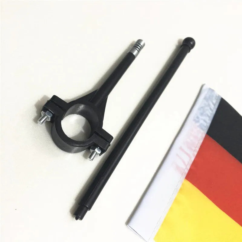 Square polyester cycling flag on plastic handlebar pole for promotional use