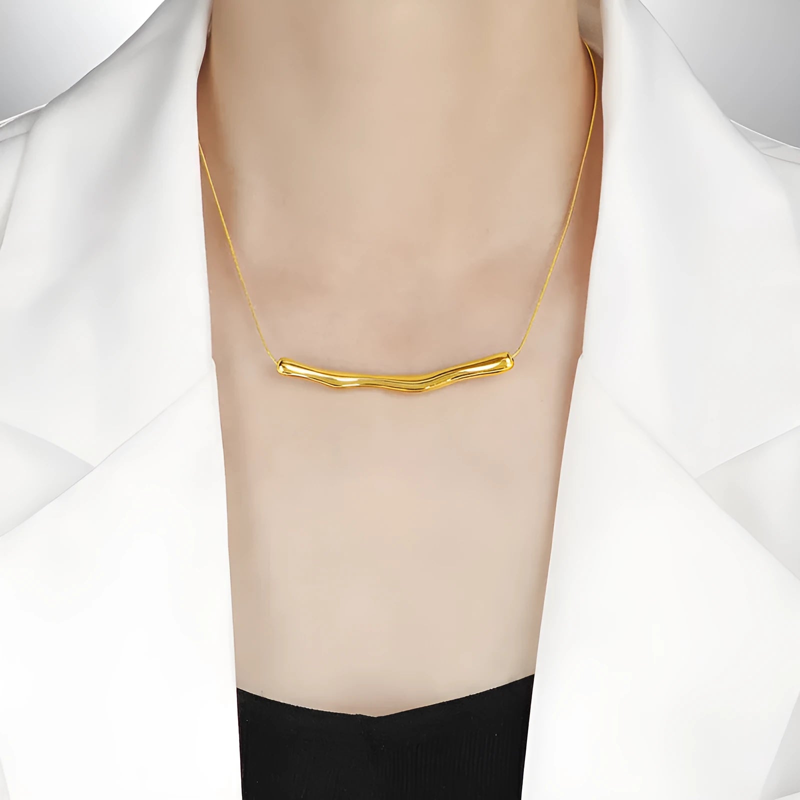 Titanium steel women's pleated necklace with irregular textured design in gold or steel finish