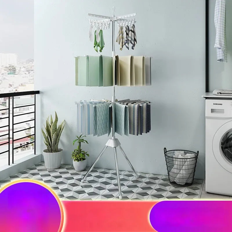 Mobile split plastic clip drying rack with three-layer stainless steel construction in modern simplicity style