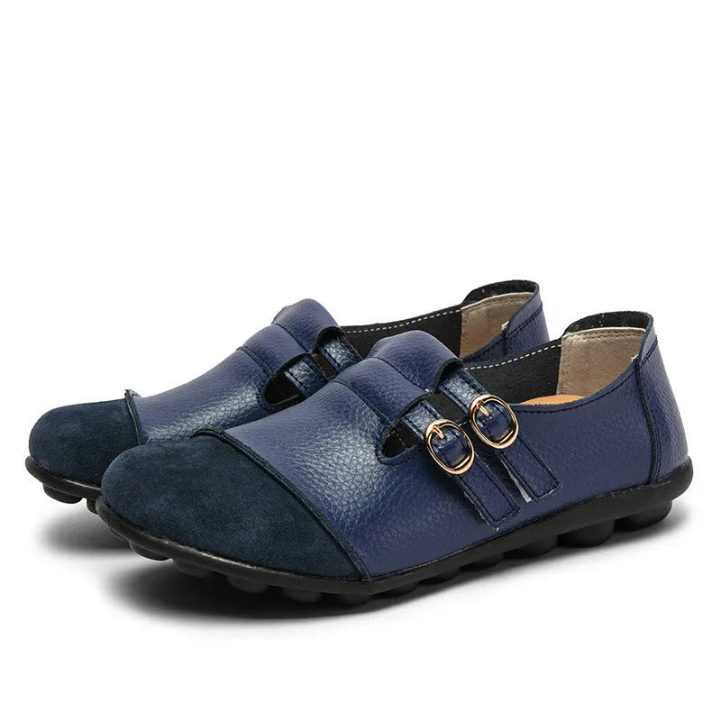Casual Gommino style flat shoes with cow split leather upper and Velcro closure in multiple colours