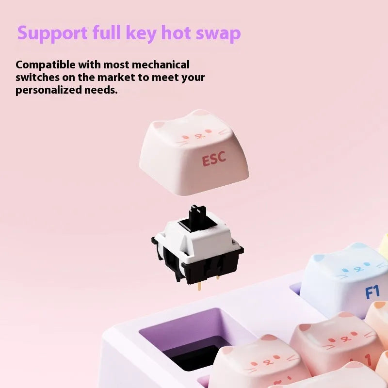 Coloured sugar cat design Bluetooth mechanical keyboard with piano shaft switches