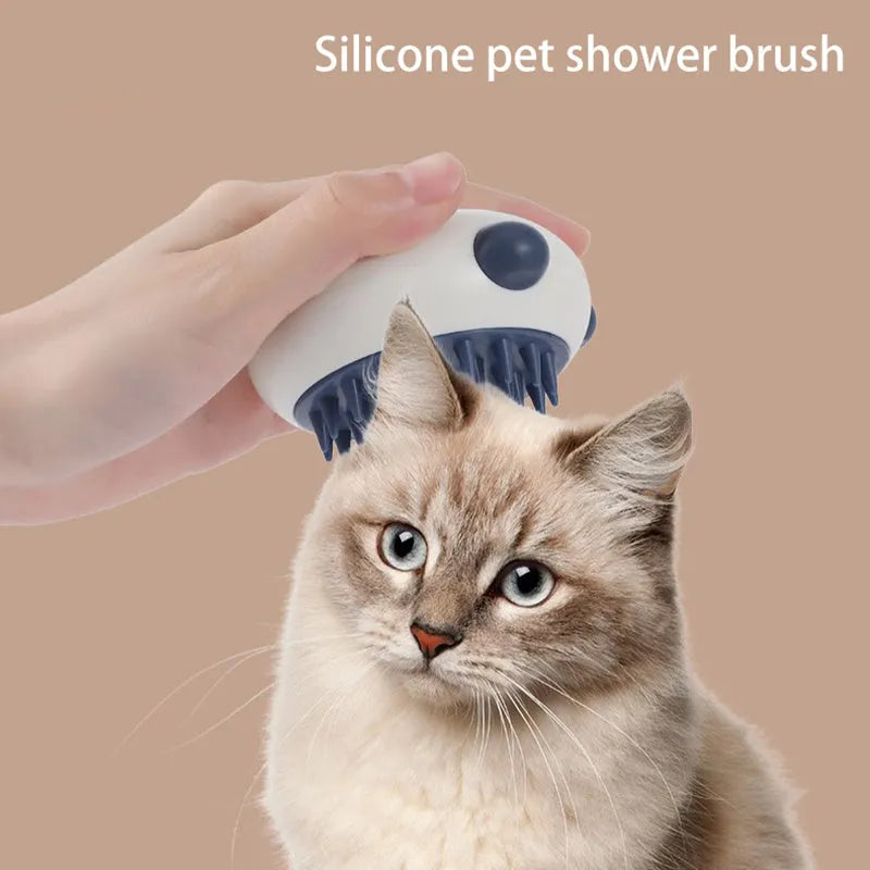 Panda-shaped silicone pet bath brush with soft bristles for cats and dogs.