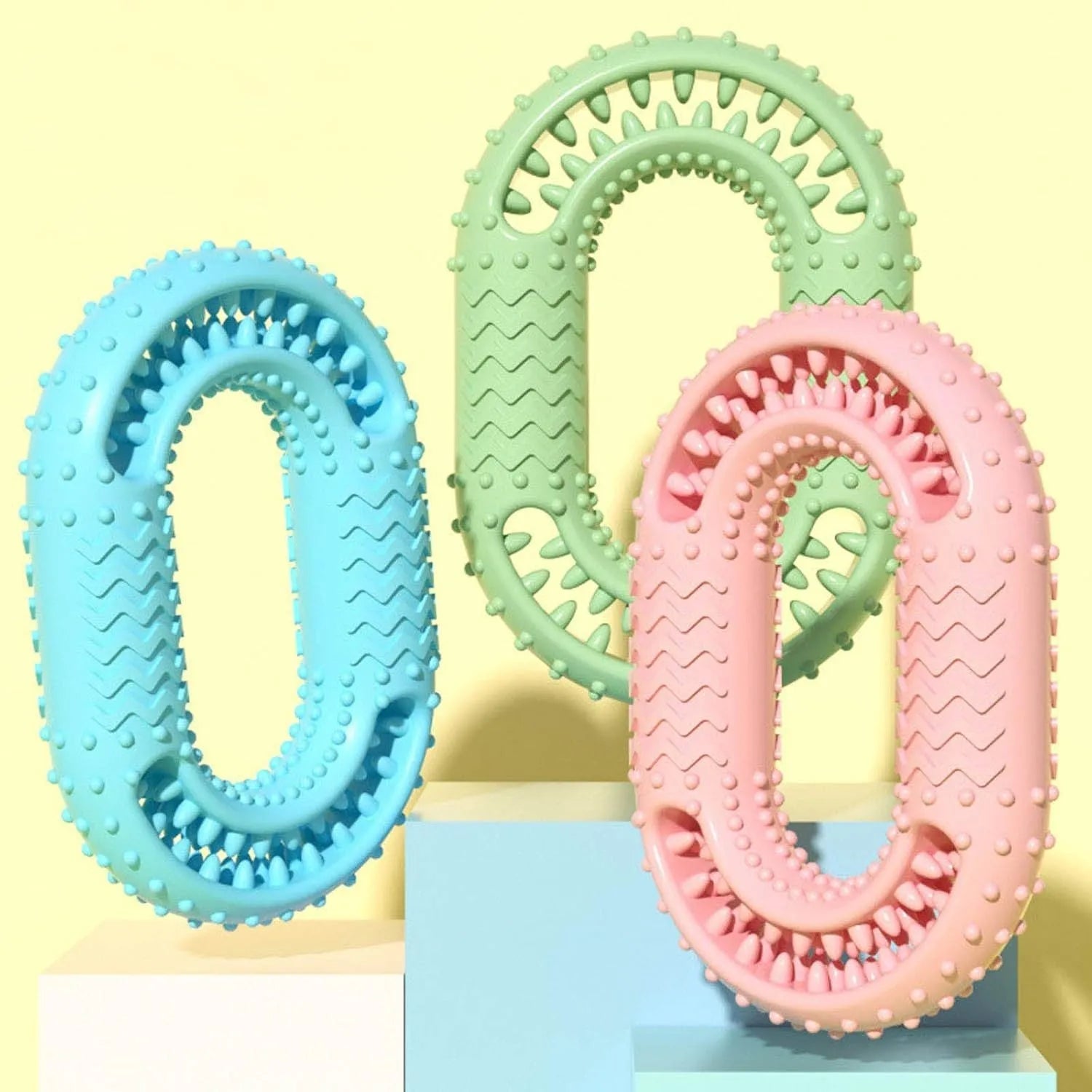 Blue O-ring shaped dog chew toy for aggressive chewers and teeth cleaning