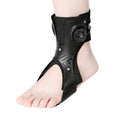 Grey and black adjustable airbag ankle support brace shown on a left and right foot.