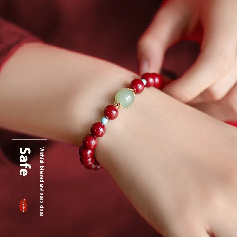 Cinnabar Hetian Jade geometric ellipse bracelet in purple gold sand colour with choice of bead sizes