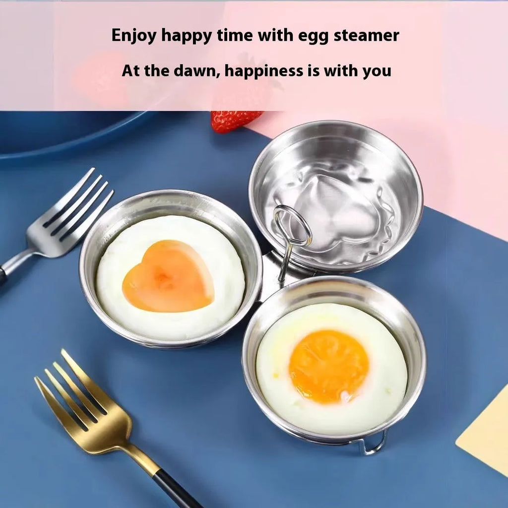 Heart-shaped stainless steel mini egg steamer for cooking individual eggs on stovetop