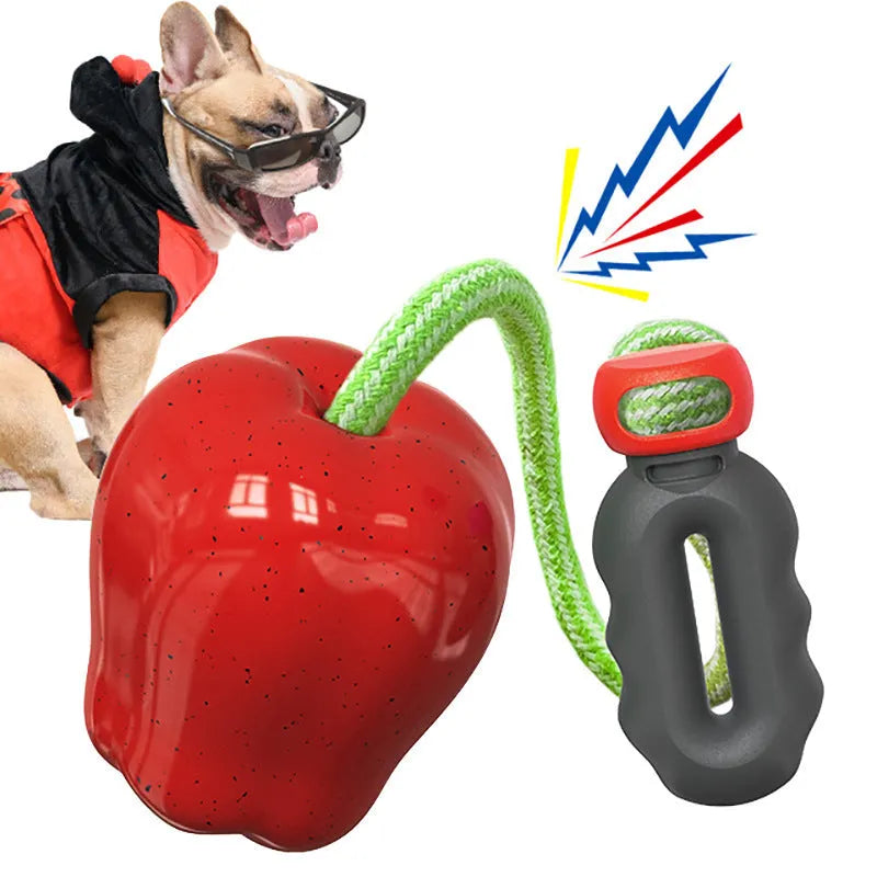 Plastic food dropping ball dog molar toy in green and red apple designs