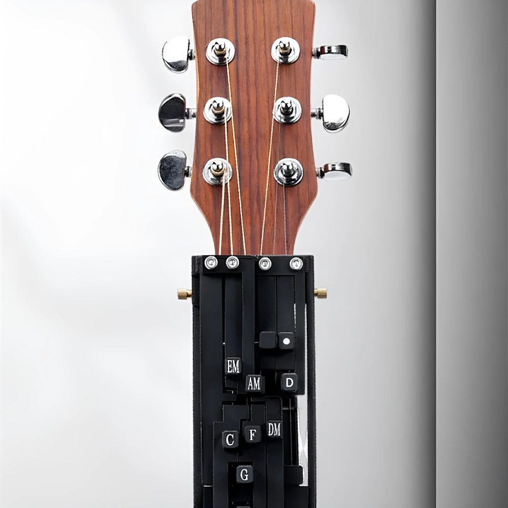 Automatic chord practice gear device for folk guitar playing with second chord support