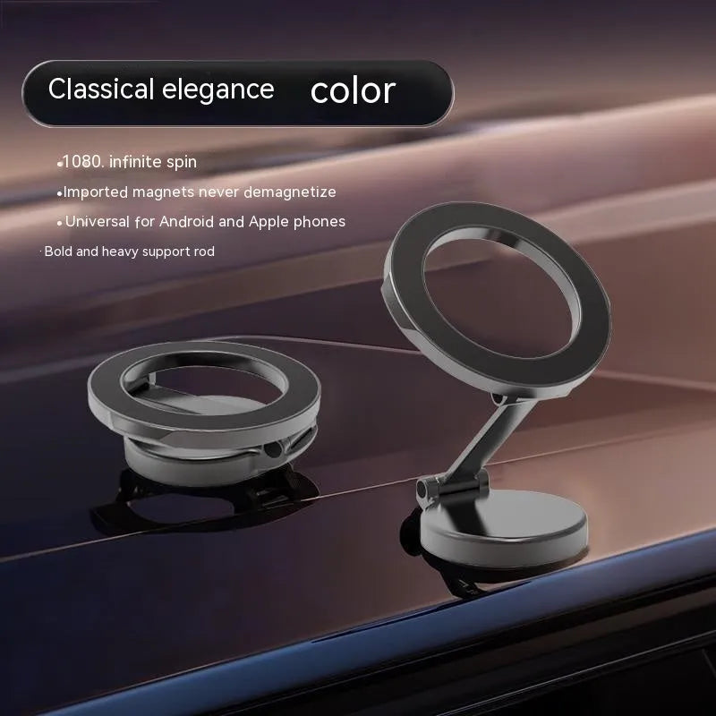 All-metal magnetic car phone mount with foldable bracket in Qian Colour on dashboard