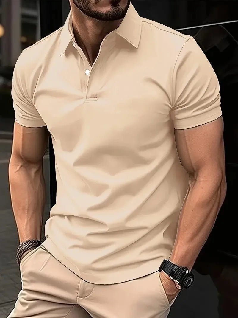 Men's slim fit short sleeve button shirt in solid colour on hanger