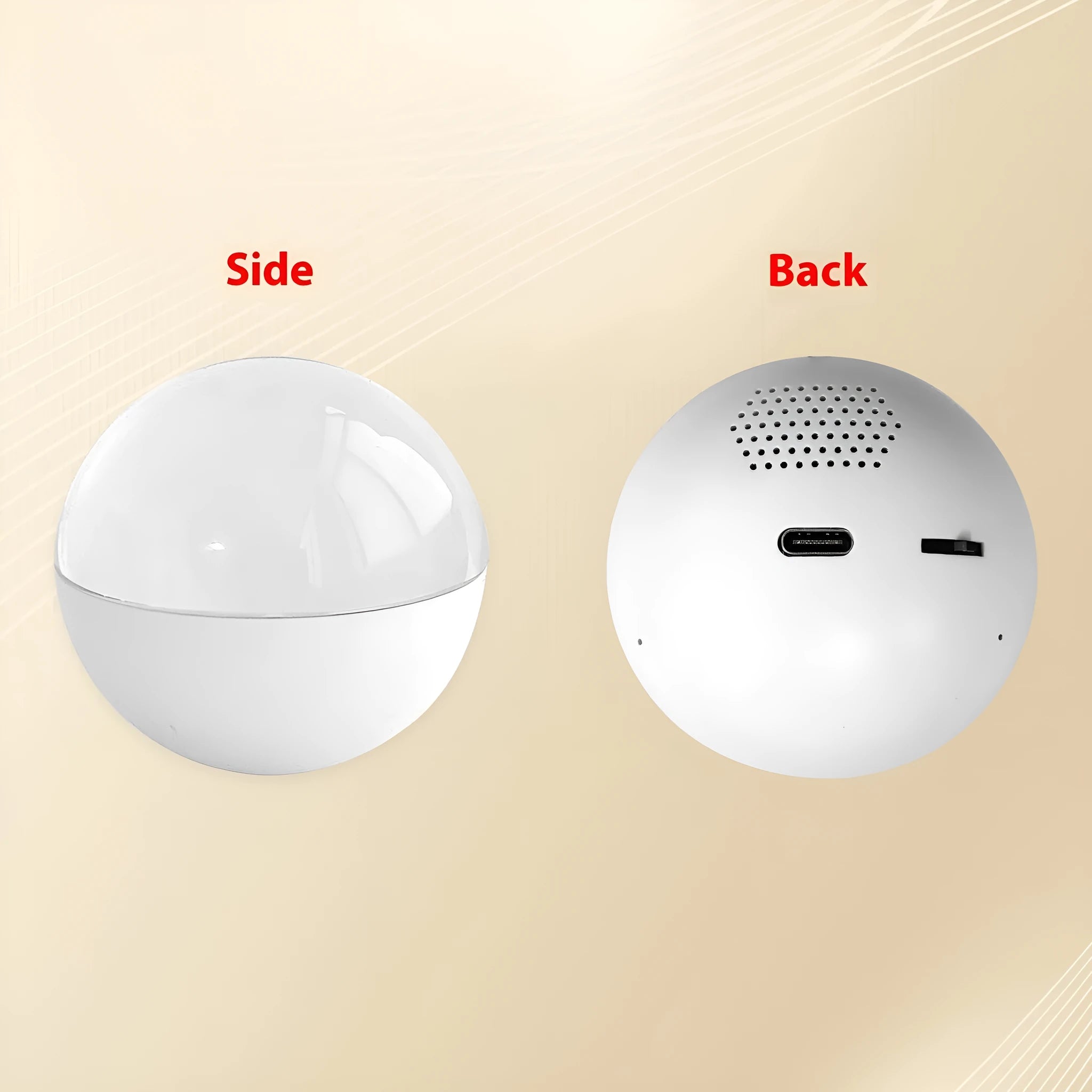 Small round electronic video player with colour screen on a plastic ball-shaped device.