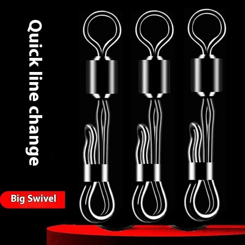 Brass quick change fishing swivel bearing with 8-word ring for attaching leaders and lures