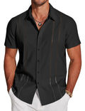 Men's slim fit short sleeve Hawaiian shirt with digital print pattern in elastic polyester fabric