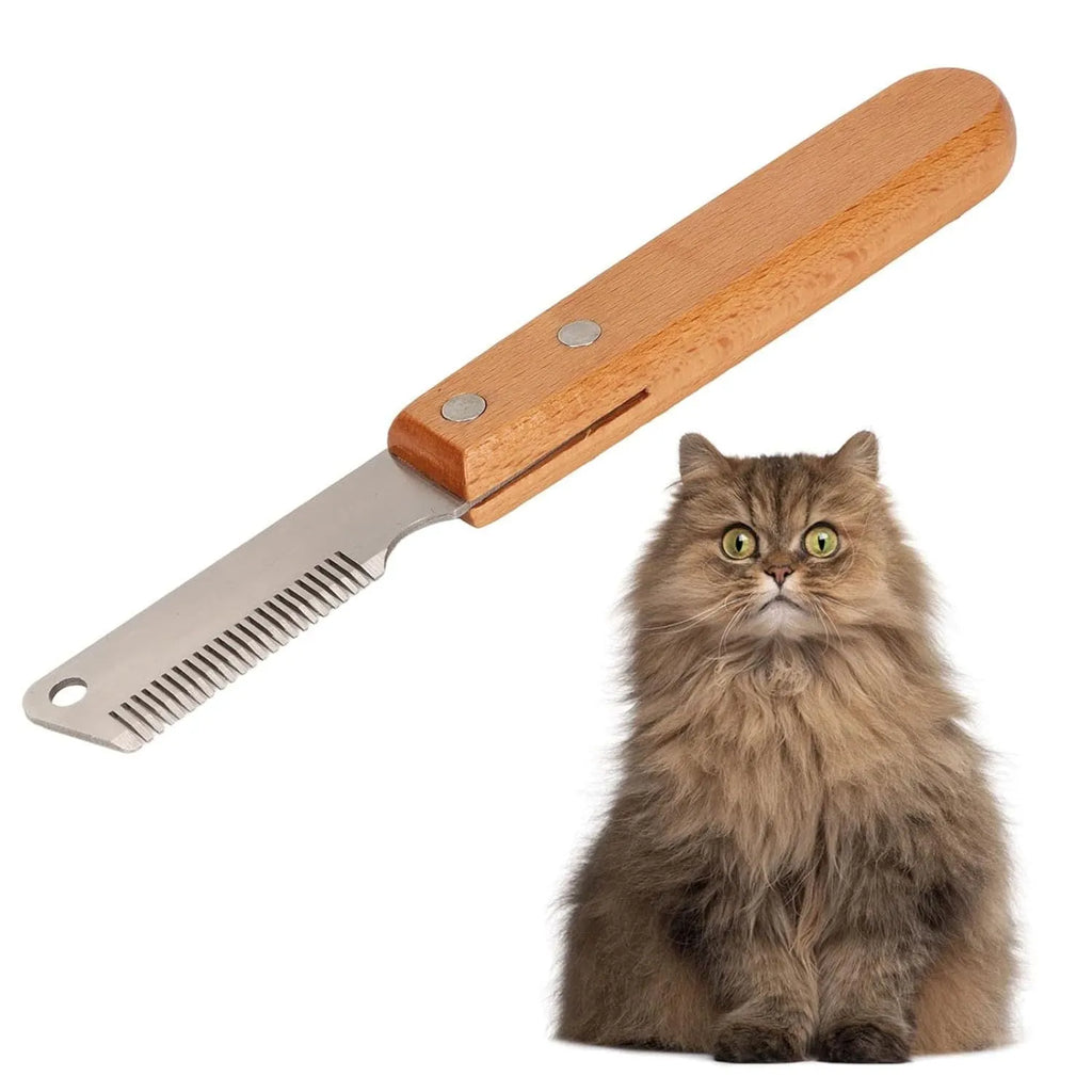 Pet stripping comb grooming tool with wood handle and metal teeth for dogs and cats