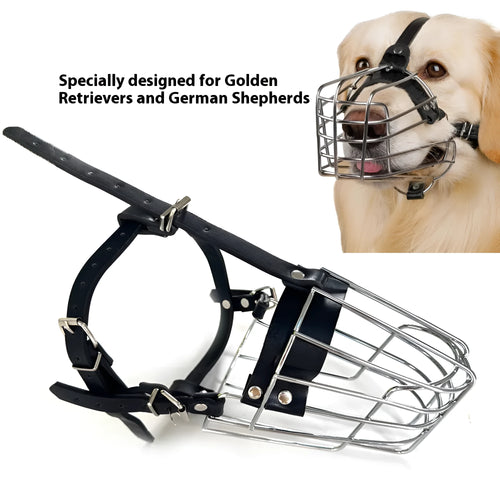 Black metal dog mouth cover muzzle designed specifically for Golden Retriever and German Shepherd breeds