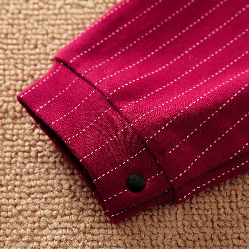 Wine red cotton baby boy romper with long sleeves and single-breasted closure in gentleman style