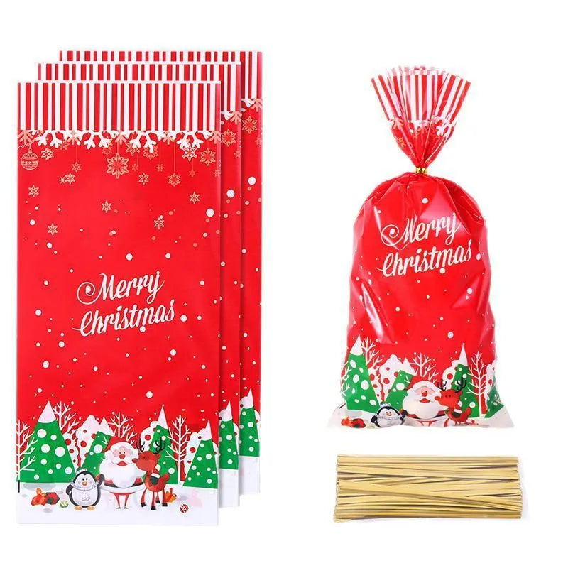 Pack of 50 transparent OPP Christmas gift tying packing bags in flat 13x27cm size