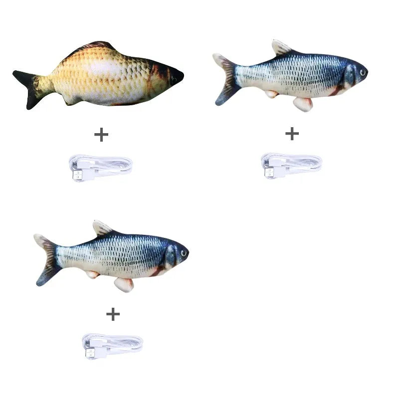 Electronic jumping fish cat toy with USB charging cable, 30cm multicolour fish design