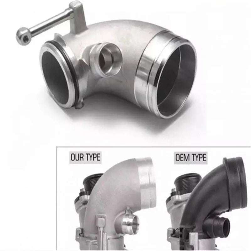 Aluminium 90 degree turbo outlet elbow for lateral engine turbo installations