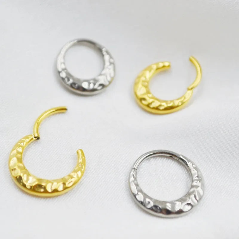 Titanium alloy ASTM F136 nose ring with concave-convex carving in gold or silver finish