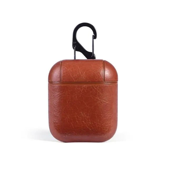Genuine leather charging case for Apple Airpods in black, brown, light brown, and red