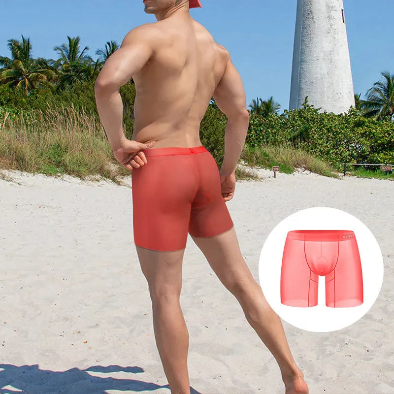 Ice silk men's boxer shorts in solid colours with low waist design