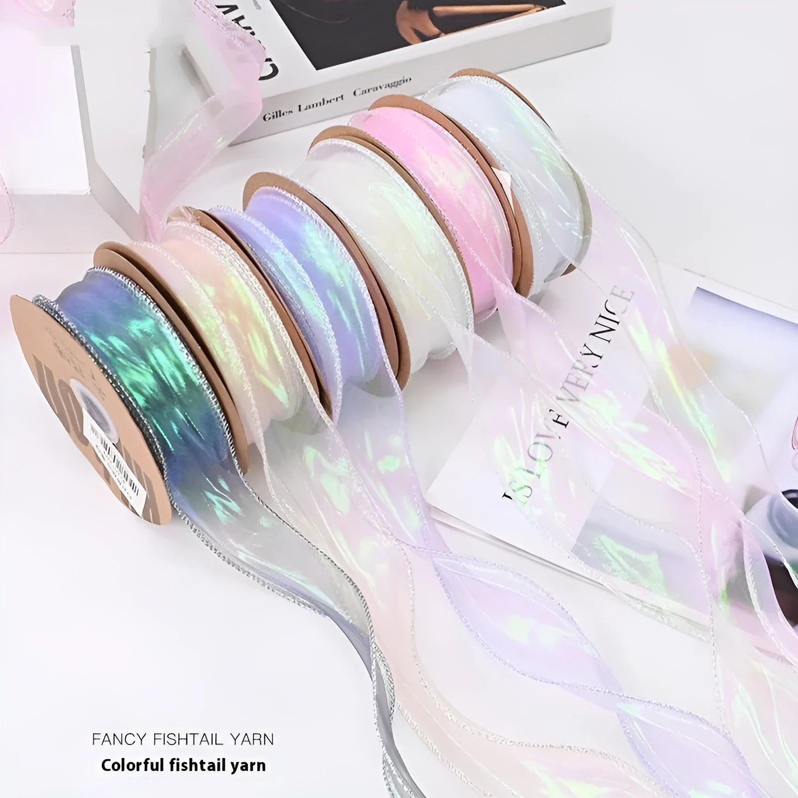 Fishtail yarn decorative ribbon with colourful wave design in multiple colour options