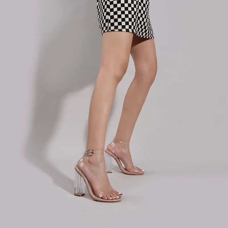 Apricot women's high heel sandals with glass heels and round toe