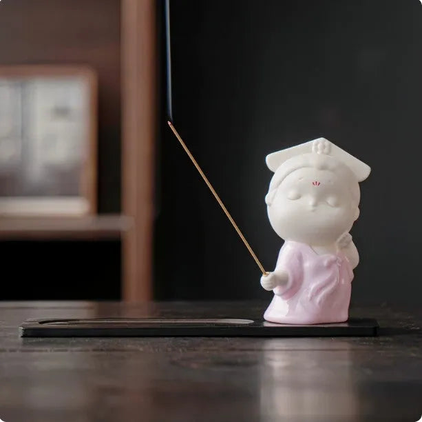 Ceramic cute court attendant figurine incense burner decoration in various colours.