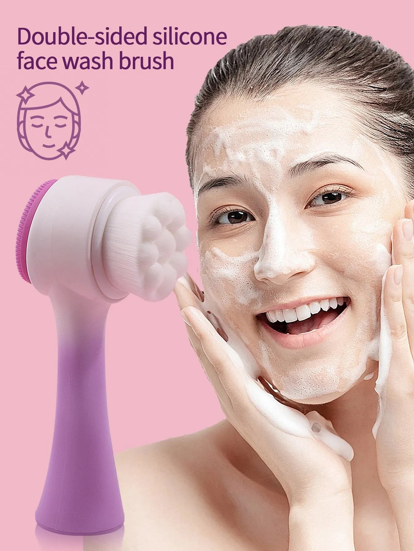 Facial brush three-piece set with coral fleece hair band in purple, gray, white or pink colours