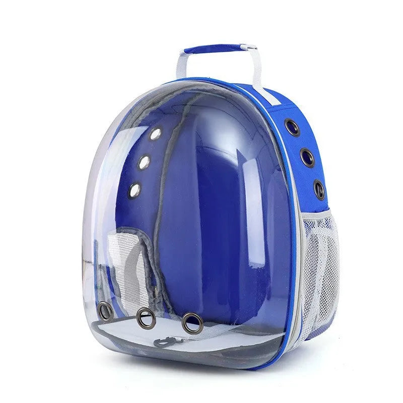 Grey PC plastic astronaut-style pet carrier bag with a side opening door