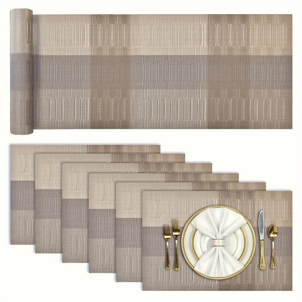 PVC non-slip dish mat in modern simplicity style protecting a wooden dining table