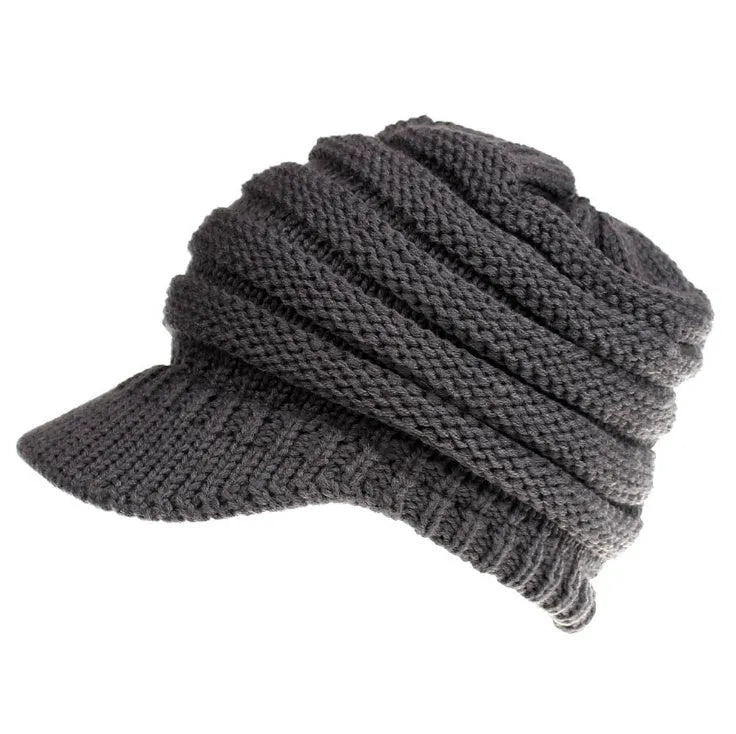Women's acrylic knitted ponytail beanie hat in multiple colour options