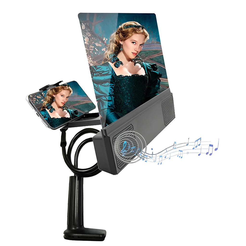 12-inch foldable mobile phone screen amplifier with audio support showing 3x magnification